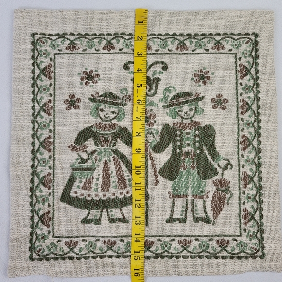 Vtg Folk Art Theme Woven Fabric Pillow Sham Cover - Picture 8 of 11